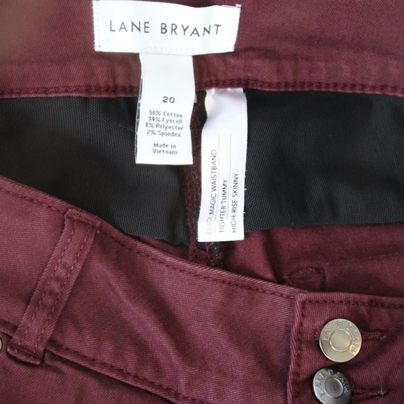 Lane Bryant Skinny Jeans sz 20 High Rise Flex Waist Super Stretch Burgundy Plus - Picture 7 of 7